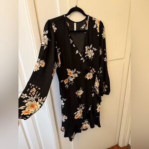 Floral Black Faux Wrap Dress